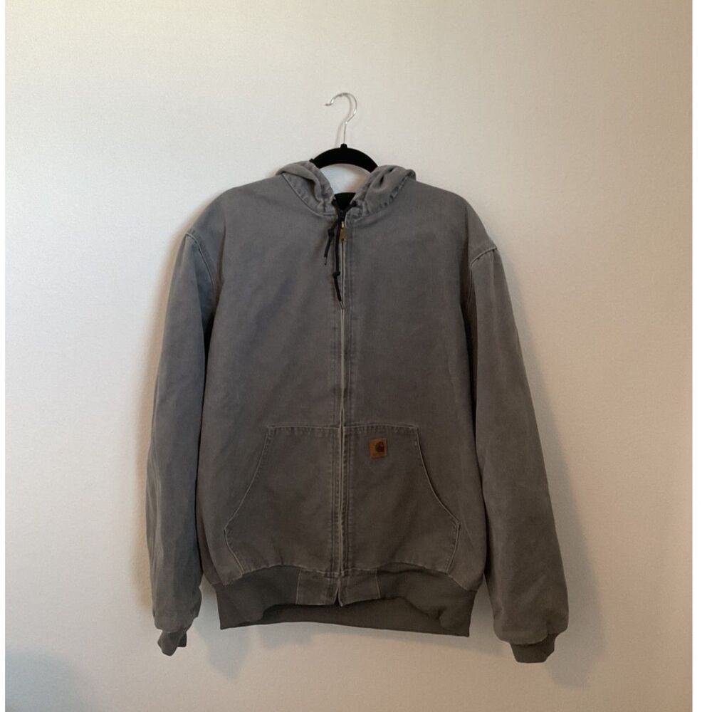 Vintage Carhartt J25 Sandstone Active Jacket Faded Gray Hooded Thermal XL Tall